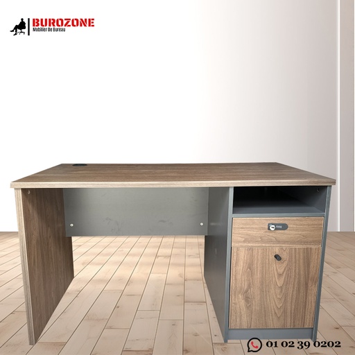 [KN-112] Bureau agent + tiroir+ battant marron clair,  120*60*75cm